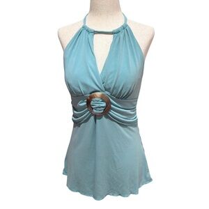 Speechless Teal Halter Blouse with Ring Detail